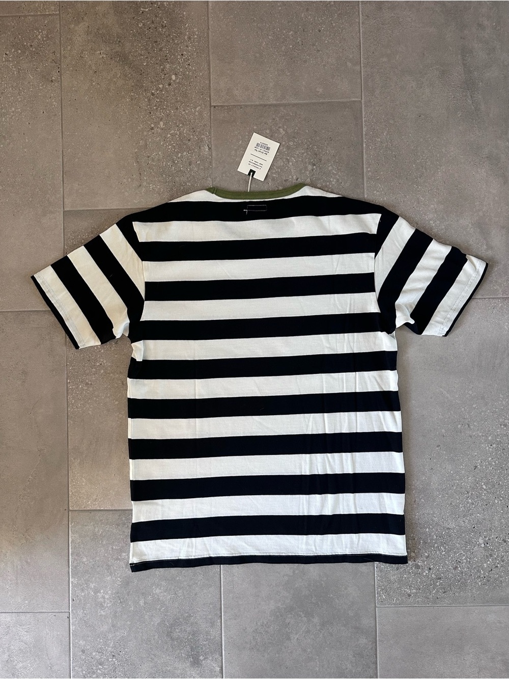 Black & White Striped Short Sleeve Tee with Olive Crew - Picture 3 of 3